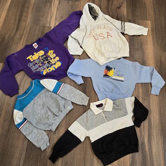 Unbranded Other - Kids Boys Vintage Crew Neck Hoodie Sweatshirt Lot‎ Blue Gray White USA 80s 90s